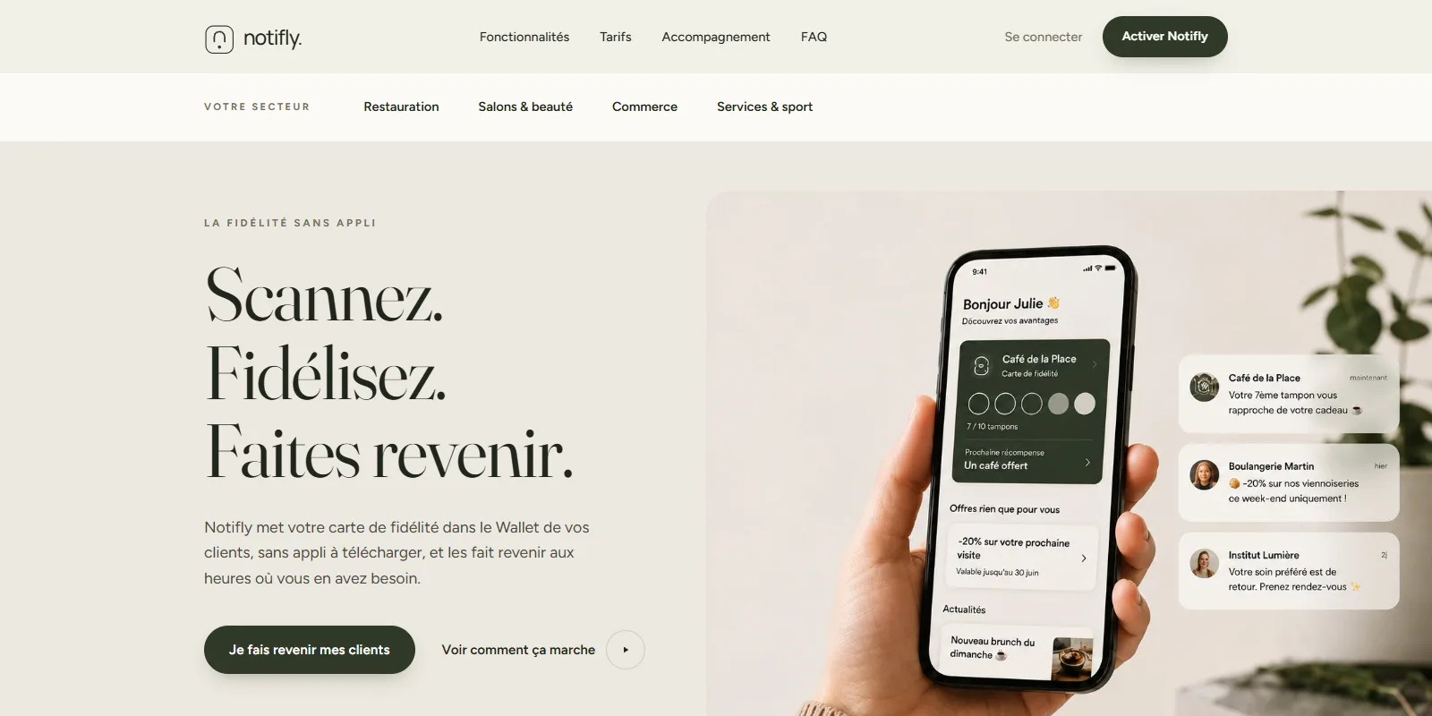 Aperçu du site de Notifly